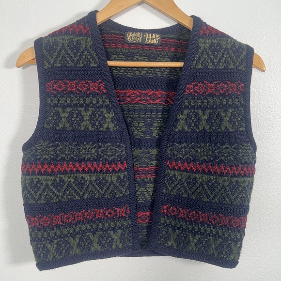 Vintage Julius Lang Womens Fair Isle Open Sweater Vest Sz L Germany 90s - Picture 1 of 11